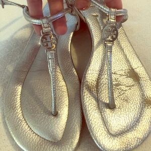 Tory Burch silver t-strap sandals